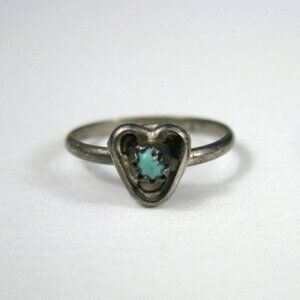 Silver Heart Ring Turquoise Stone Delicate